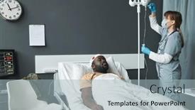  Presentation with medical procedure - Slide deck with young-nurse-in-uniform-mask background and a light blue colored foreground