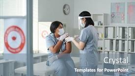  Presentation with vaccination - PPT theme with young-nurse-in-uniform background and a gray colored foreground