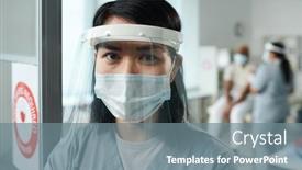  Presentation with front office - Slide deck with young-nurse-or-clinician background and a gray colored foreground