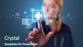  Presentation with nurse - Presentation design consisting of young nurse pressing modern medical background and a ocean colored foreground