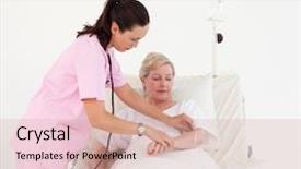  Presentation with elderly woman in nursing - Presentation theme consisting of young nurse with a elderly background and a coral colored foreground