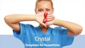  Presentation with nursing to nurse communication - Beautiful slides featuring young nurse with aids ribbon backdrop and a teal colored foreground