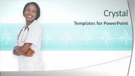  Presentation with medical cross - Cool new theme with young nurse with arms crossed backdrop and a sky blue colored foreground