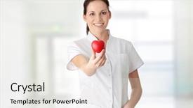  Presentation with nurse - Cool new PPT theme with young nurse with heart backdrop and a white colored foreground