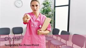  Presentation with waiting room - Presentation theme with young-nurse-woman-at-medical background and a  colored foreground