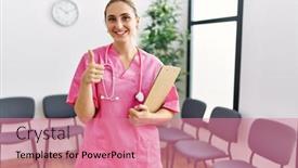  Presentation with medical sign - Presentation having young-nurse-woman-at-medical background and a coral colored foreground