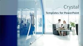  Presentation with new office - Audience pleasing PPT theme consisting of young-office-manager-demonstrating-female backdrop and a light blue colored foreground