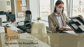  Presentation with epidemic - PPT theme having young-office-woman-in-cloth background and a coral colored foreground