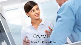  Presentation with worker - Cool new presentation with young-office-worker-asking backdrop and a  colored foreground