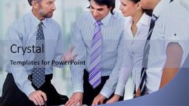  Presentation with old men - Colorful slide set enhanced with young old - business men and women working backdrop and a light blue colored foreground