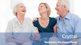  Presentation with smiling little girl - PPT theme enhanced with young old people - happy smiling girl staying together background and a teal colored foreground