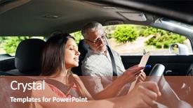  Presentation with young happy people smiling - Amazing PPT theme having young old people - learner driver student driving car backdrop and a red colored foreground