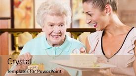  Presentation with granddaughter walking senior - Audience pleasing slides consisting of young old people - senior woman and granddaughter drinking backdrop and a coral colored foreground