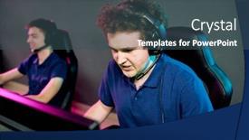  Presentation with computer network - Slide deck featuring young-operator-of-e-sport background and a ocean colored foreground