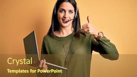  Presentation with blue eyes technology eye scan - Cool new PPT theme with young-operator-woman-with-blue backdrop and a tawny brown colored foreground