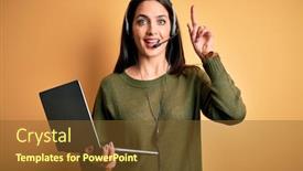  Presentation with blue eyes technology eye scan - PPT theme having young-operator-woman-with-blue background and a tawny brown colored foreground