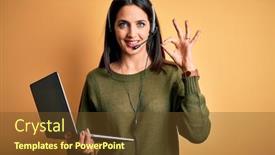  Presentation with blue eyes - Slide deck enhanced with young-operator-woman-with-blue background and a tawny brown colored foreground