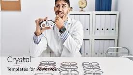  Presentation with optometry - Presentation theme featuring young-optician-man-holding-optometry background and a  colored foreground