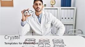 Presentation with optometry - Slides with young-optician-man-holding-optometry background and a  colored foreground