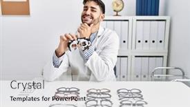  Presentation with optometry - Presentation theme featuring young-optician-man-holding-optometry background and a  colored foreground