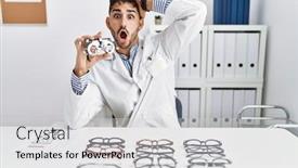 Presentation with optometry - Presentation theme consisting of young-optician-man-holding-optometry background and a light gray colored foreground