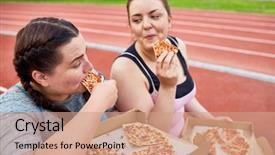 Presentation with eating - Amazing slide set having young over-size women eating backdrop and a coral colored foreground