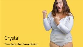  Presentation with plus size fashion model - Colorful PPT layouts enhanced with young overwight woman wearing white backdrop and a  colored foreground
