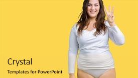  Presentation with plus size fashion model - Beautiful PPT layouts featuring young overwight woman wearing white backdrop and a yellow colored foreground