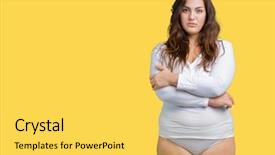  Presentation with simple - Slide deck featuring young overwight woman wearing white background and a yellow colored foreground