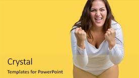  Presentation with plus size fashion model - PPT theme enhanced with young overwight woman wearing white background and a yellow colored foreground