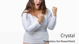  Presentation with plus size fashion model - Cool new PPT layouts with young overwight woman wearing white backdrop and a  colored foreground