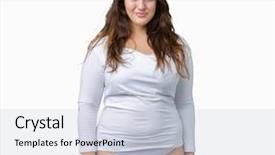  Presentation with plus size fashion model - PPT layouts enhanced with young overwight woman wearing white background and a lemonade colored foreground