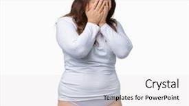  Presentation with woman crying - Colorful presentation design enhanced with young overwight woman wearing white backdrop and a white colored foreground