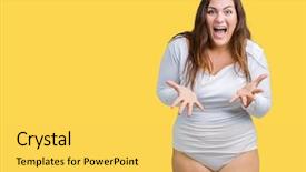  Presentation with plus size fashion model - Colorful presentation theme enhanced with young overwight woman wearing white backdrop and a yellow colored foreground
