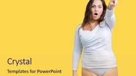  Presentation with plus size fashion model - Cool new PPT layouts with young overwight woman wearing white backdrop and a yellow colored foreground