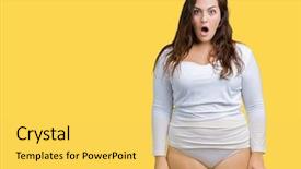  Presentation with plus size fashion model - Slide deck enhanced with young overwight woman wearing white background and a yellow colored foreground