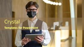  Presentation with receptionist - Presentation featuring young-owner-or-receptionist background and a coral colored foreground