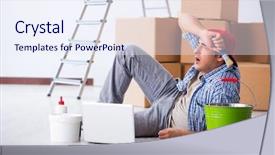  Presentation with home renovation - Cool new presentation design with young painter contractor choosing colors backdrop and a  colored foreground