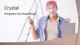  Presentation with eco friendly home renovation - Presentation theme enhanced with young painter contractor choosing colors background and a  colored foreground