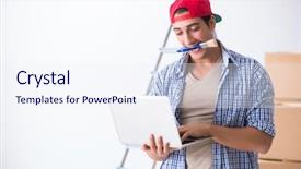  Presentation with eco friendly home renovation - PPT layouts enhanced with young painter contractor choosing colors background and a  colored foreground