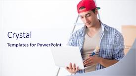  Presentation with home renovation - Colorful PPT theme enhanced with young painter contractor choosing colors backdrop and a  colored foreground