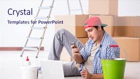  Presentation with eco friendly home renovation - Amazing theme having young painter contractor choosing colors backdrop and a  colored foreground