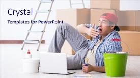  Presentation with home renovation - Cool new theme with young painter contractor choosing colors backdrop and a  colored foreground