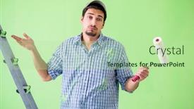  Presentation with home renovation - PPT theme featuring young painter doing renovation at home background and a mint green colored foreground