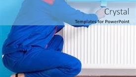  Presentation with home renovation - Beautiful presentation theme featuring young-painter-doing-renovation backdrop and a light blue colored foreground