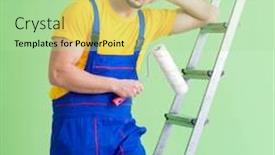  Presentation with home renovation - Presentation theme with young-painter-doing-renovation background and a mint green colored foreground