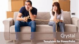  Presentation with divorce - Amazing PPT layouts having young-pair-and-many-boxes backdrop and a coral colored foreground