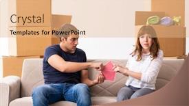  Presentation with divorce - PPT theme with young-pair-and-many-boxes background and a coral colored foreground