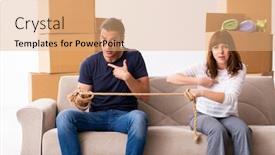  Presentation with divorce - Slide deck enhanced with young-pair-and-many-boxes background and a coral colored foreground