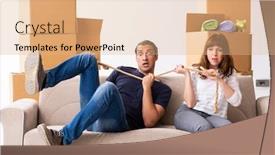  Presentation with divorce - Amazing PPT theme having young-pair-and-many-boxes backdrop and a coral colored foreground